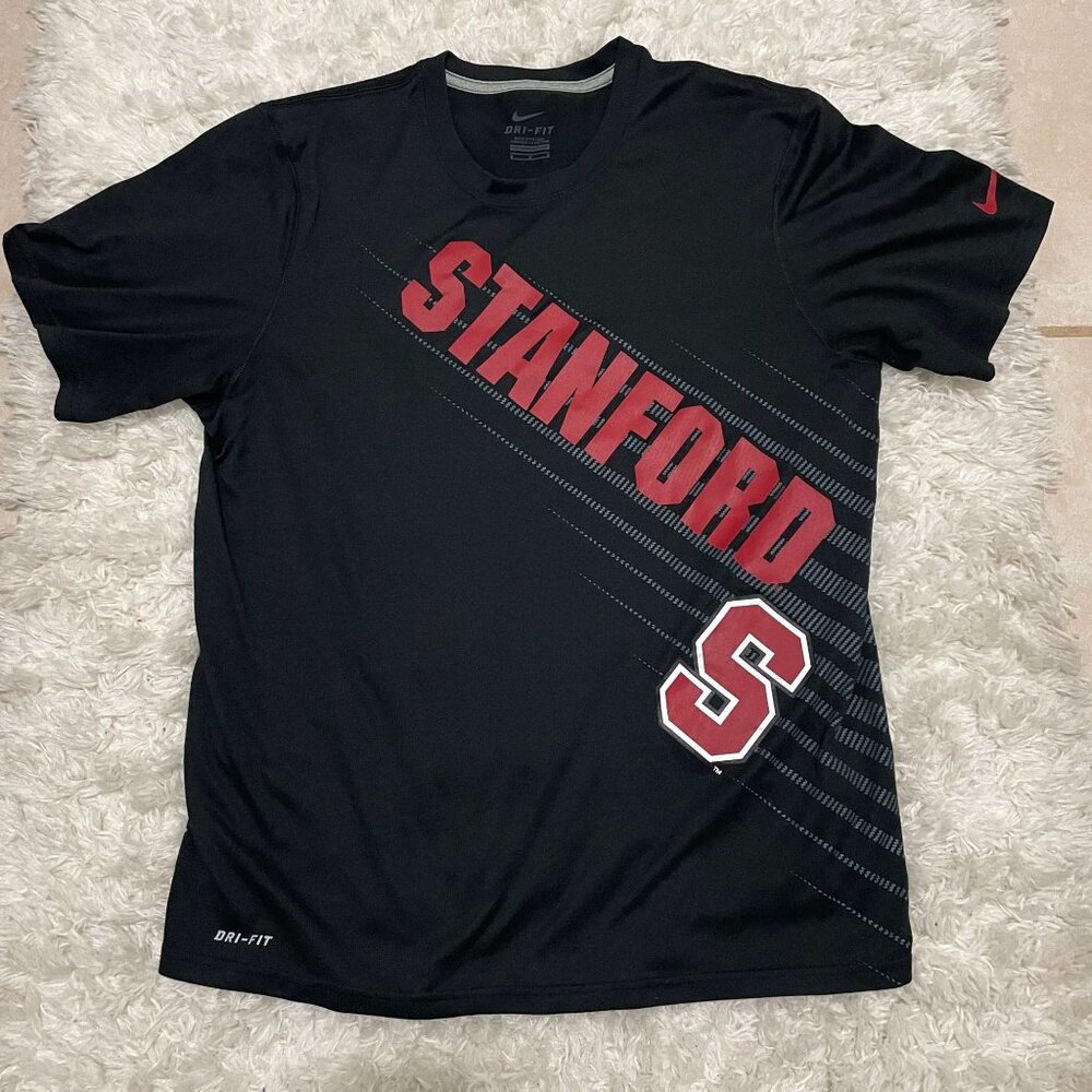 NIKE Dri-fit Stanford Mens Medium Athletic Black Short Sleeve